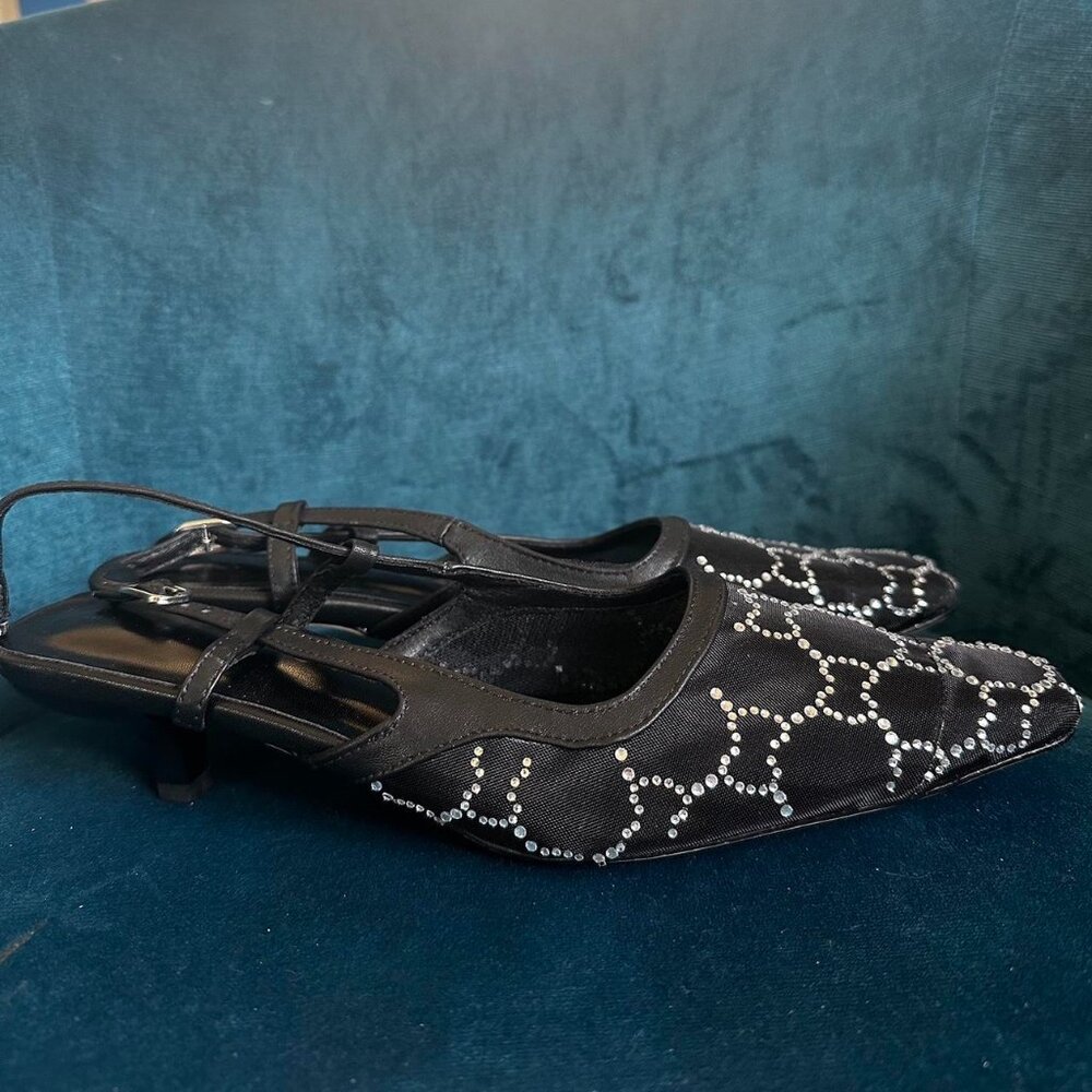 Black Mesh Kitten Heel Sling